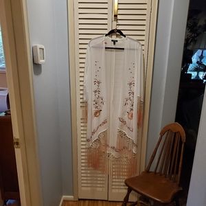 Torrid Sheer Embroidered Kimono with Ombre Fringe